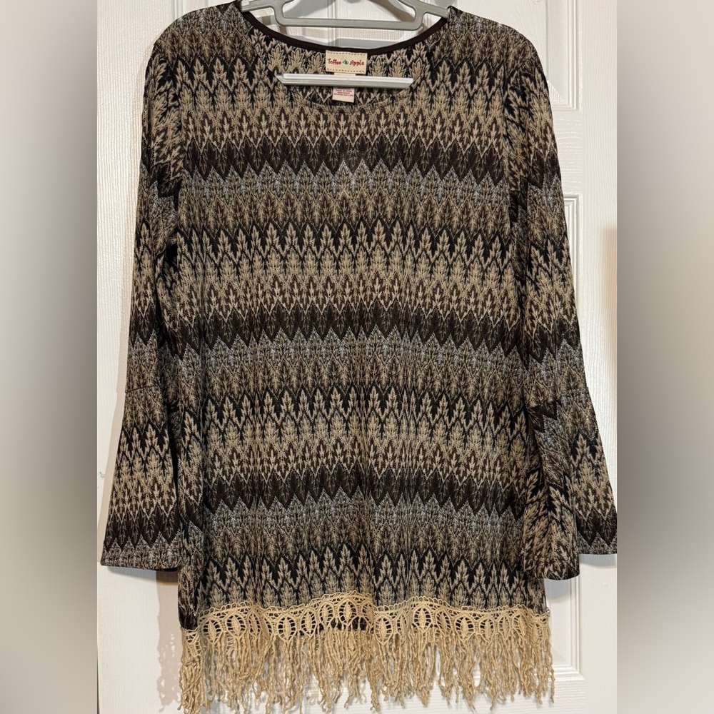 Toffee Apple Knit Fringe Hem Boho Top Size L